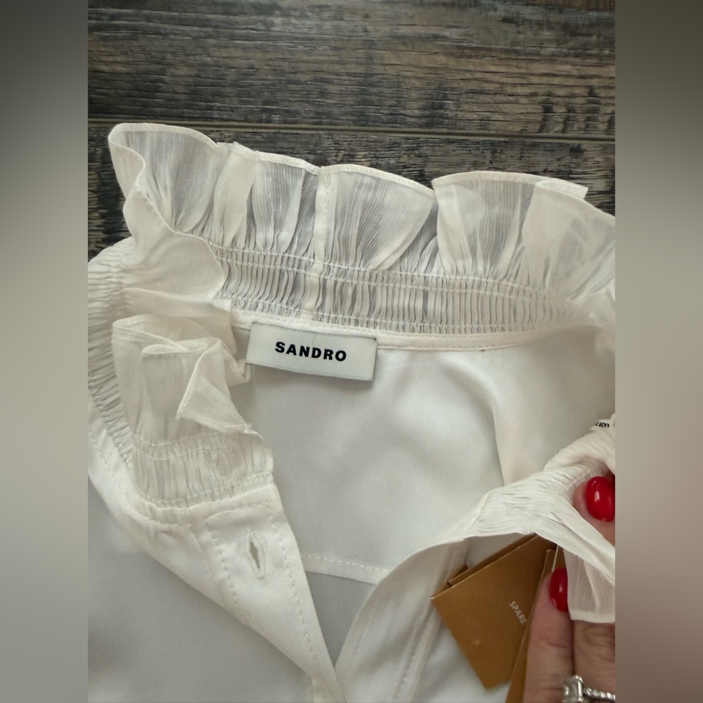 NWT Sandro Women's Cream Ruffle Blouse - Picture 5 of 6